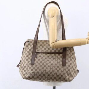 GUCCI GG Canvas Tote Bag Beige Silve